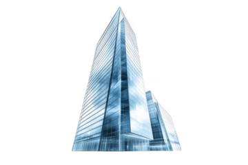 Modern glass skyscraper building with sleek architectural design isolated on transparent background