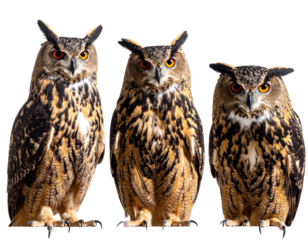 Curious Owls Perched in Isolated Setting