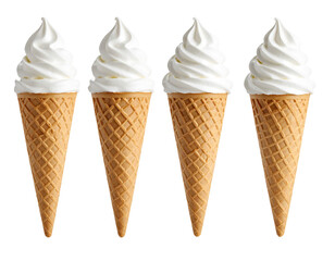 Creamy Ice Cream Cones Isolated on White Background