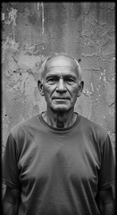 Fototapeta premium Portrait of a weathered senior man against a textured wall.