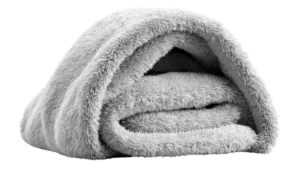 Cozy Folded Towel: a close-up of a neatly rolled fluffy gray towel, ready to bring comfort, warmth, and softness to your daily routine.