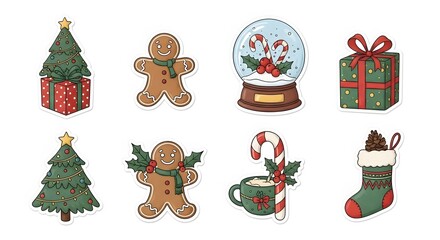 Festive Christmas Stickers Christmas Tree Snow Globe and Gingerbread Man Cute Holiday Decals