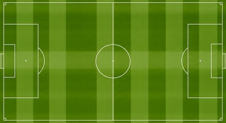 Overhead View of a Green and White Soccer Field with Lines and Goalposts