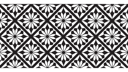 Elegant Floral Pattern with Geometric Diamond Grid Background for Decorative Design Projects