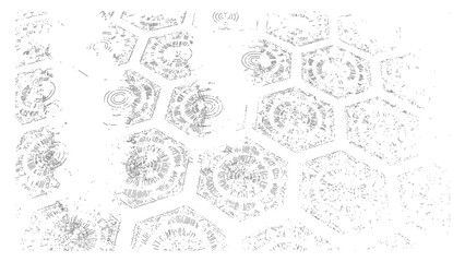 Abstract Geometric Pattern with Hexagons and Circles on Transparent Background Design Element