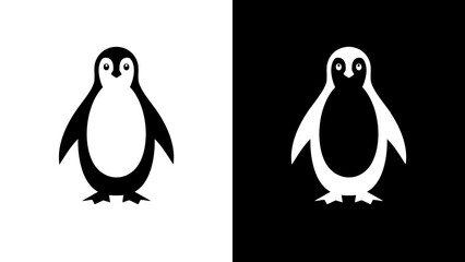Simple Black and White Penguin Illustration.