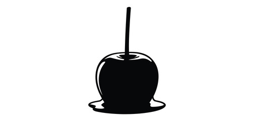 Black silhouette of a candy apple with a stick and dripping caramel
