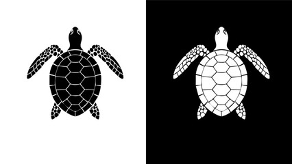 Black and White Turtle Silhouette Design.