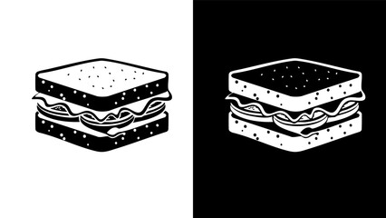 Delicious Sandwich Black and White Illustration.