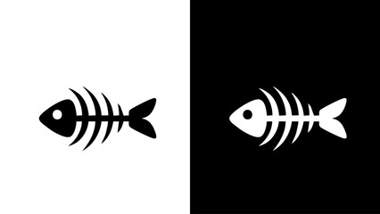 Fish Bone Silhouette on Contrasting Backgrounds.