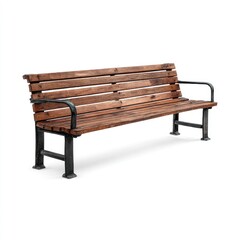 Wooden park bench with metal arms and legs