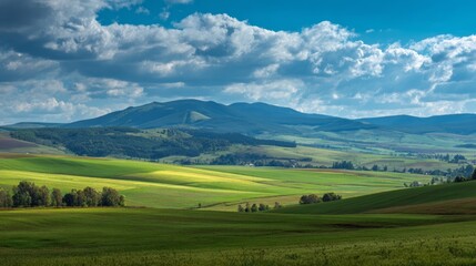 Fototapeta premium Panoramic landscape of green fields for background