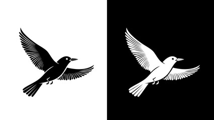 Black and white vector illustration of a swiftlet bird in flight, drawn in clean line art, ideal for wildlife, farming, or bird-themed designs.
