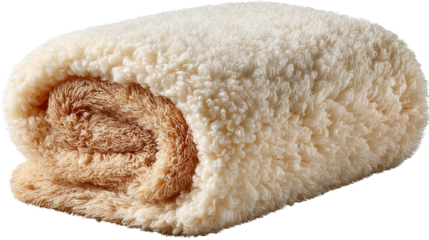 Rolled Plush Towel: A close-up shot of a rolled plush towel, showcasing its soft, fluffy texture and warm, inviting tones.