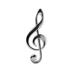 Fototapeta premium A gleaming 3D metallic treble clef isolated on a transparent background,