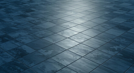Modern polished blue floor tiles create a cool and sleek interior design element or architectural detail