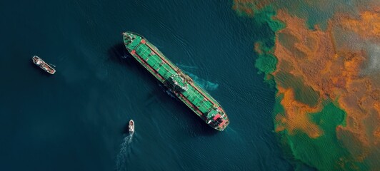 The cargo ship floating gracefully above the vibrant marine ecosystem.