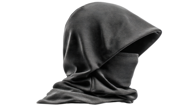 Stealthy Silhouette: A dark, hooded covering evokes a sense of mystery and anonymity. Its smooth textures and enveloping form suggest both protection and concealment.