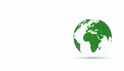 Obraz premium Green pixelated earth globe with minimalist design on white background, symbolizing nature and environmental awareness with clean and symmetrical style