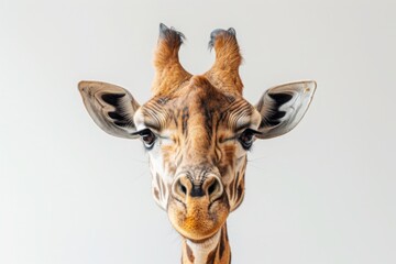 Giraffe with long head look upside down on white