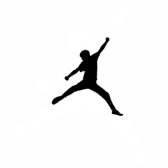 Silhouette of person jumping and punching in the air on white background