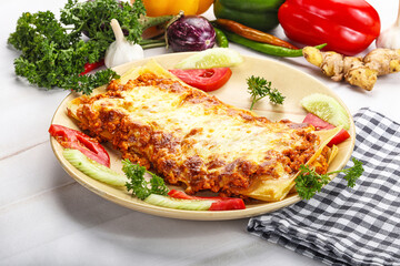 Italian lasagna with meat and tomato