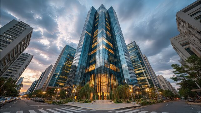Central Bank Brazil skyscraper cityscape with modern glass building, financial architecture concept for business, design ads