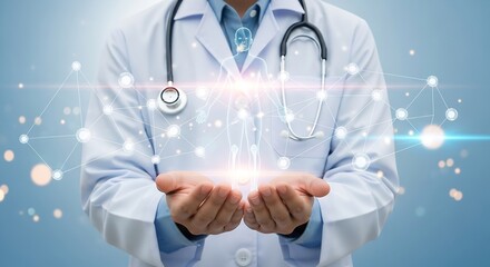 Doctor Holding Digital Human Body for Healthcare Innovation, Technology in Medicine, Futuristic Health and Wellness