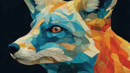 Cubist fox abstract portrait with bold geometric design, modern animal artwork concept for prints, decor, and advertising