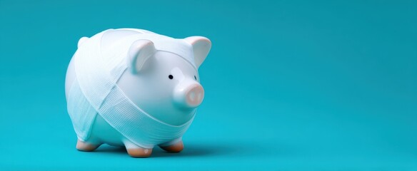 The piggy bank wrapped in bandages symbolizes financial recovery and resilience.