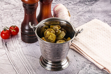 Sliced pickled jalapeno spicy pepper