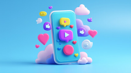 Vibrant App Screen with 3D Notifications