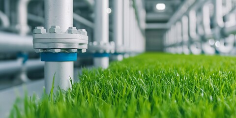 The intricate network of pipes and tanks at an advanced algae biomass farm, cultivating microalgae for biofuel production, highlighting innovative approaches to sustainable energy.