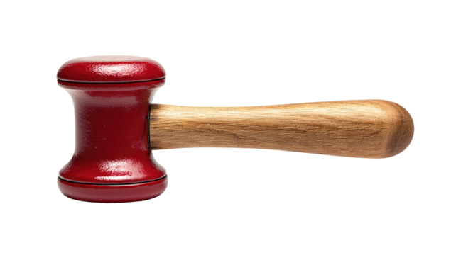 Red mallet with wooden handle
