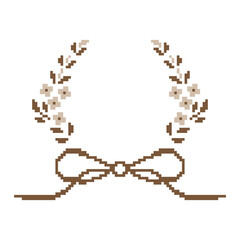 pixel art flowers and a ribbon. The ribbon is brown and the flowers are white. design for all business