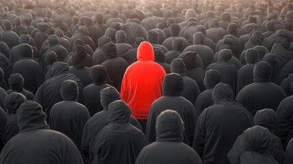Fototapeta premium One Vibrant Individual Standing Out Amongst an Anonymous Assembly