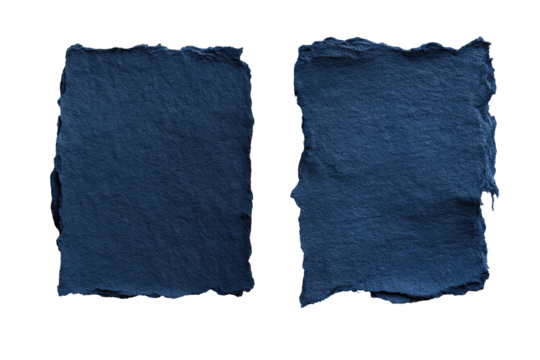 Two indigo-toned, textured paper rectangles