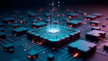 AI concept Artificial Intelligence technology circuit motherboard chip computer design machine deep learning data network analysis futuristic. 3d rendering