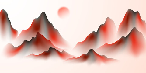 Modern design vector illustration of beautiful Chinese ink landscape painting.