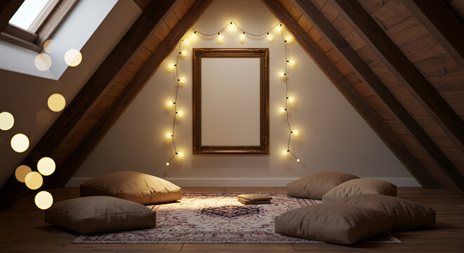 Cozy attic room with warm lighting (1) - Powered by Adobe