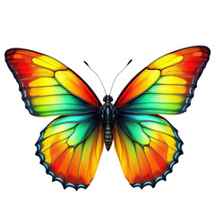 Illustration of a butterfly with vibrant colors and intricate wing patterns on black background