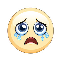Sad crying emoji with tears streaming down its face and an open mouth expressing sorrow and despair