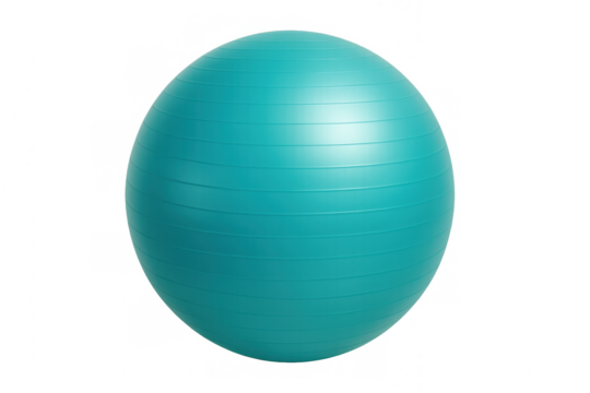 Turquoise fitness ball isolated on transparent background, ideal for gym exercises, yoga, pilates and physical therapy