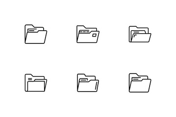 Six Minimalist Line Icons: File Folders, Document 