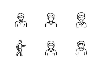 Diverse Male Line Icons: Casual, Professional,