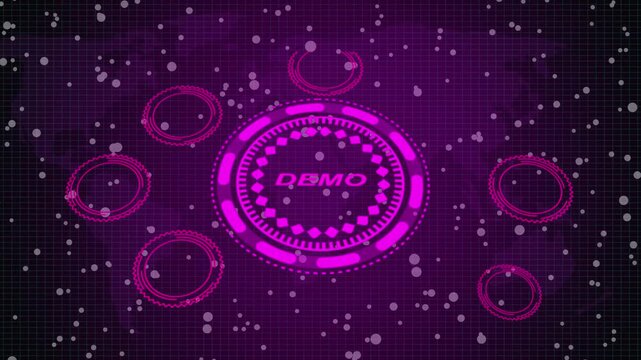 A Demo button on a clear projection, wave digital data flow. Seamless loop technology network background concept . 3d animation and grid maps background.