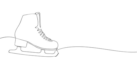 Figure skating boot with blade drawn in continuous line style. Minimal outline illustration of winter sports equipment. Ice skating or figure skating concept.