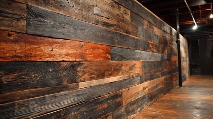 Rustic Wooden Wall Paneling In Interior Hallway