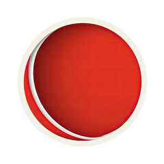 Circular graphic, vibrant red center, white outer ring