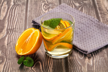 Fresh homemade orange lemonade with mint